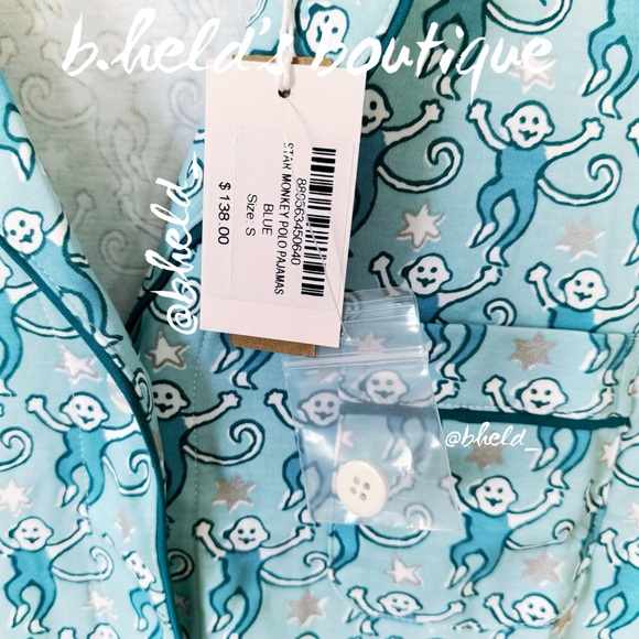 Roller Rabbit Star Monkey Polo Pajamas in Blue Size Small (S) Brand New NWT - Picture 5 of 16